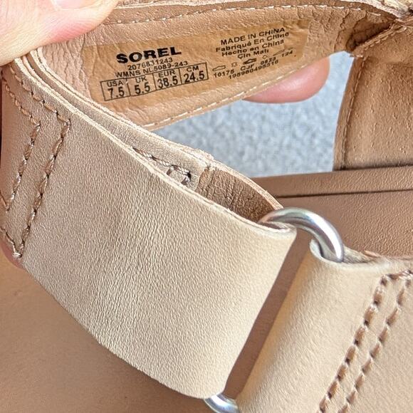 NWOT Sorel Joanie IV Y-Strap Wedge Tan Leather Platform Sandals, size 7.5 - Picture 2 of 5